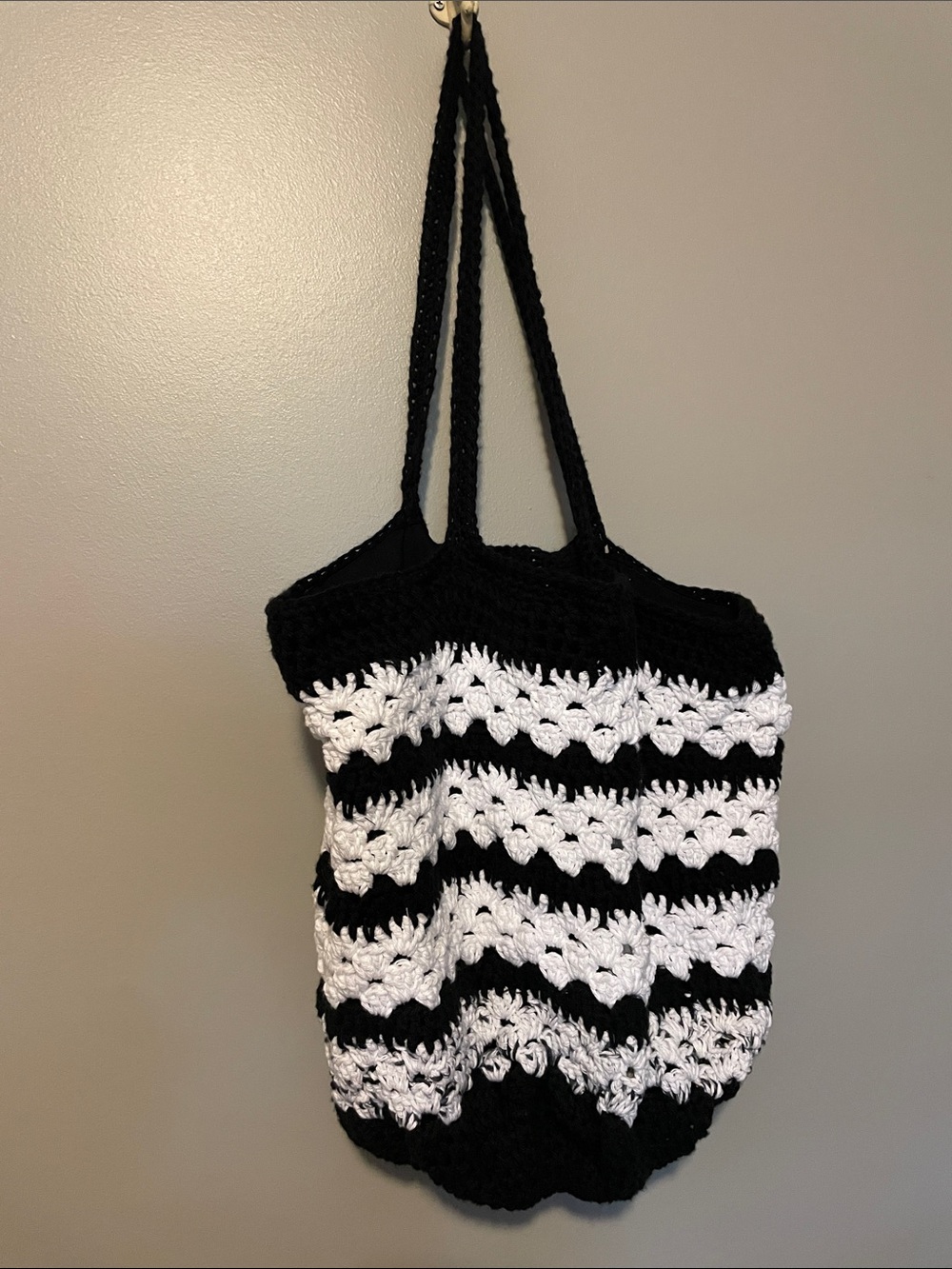 Black and White Crochet Tote Bag